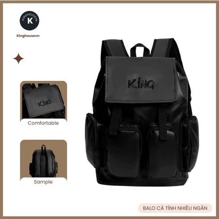 Balo Da King 4 Thiêu Trên - Backpack Unisex Chống Nước - Màu Đen - Họa Tiết Thiêu Trên