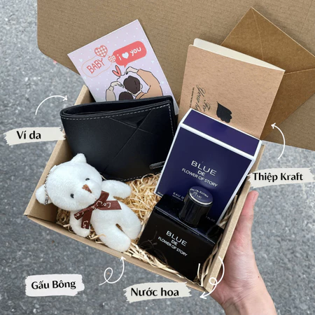 Combo Ví da và Nước hoa nam làm quà tặng sinh nhật bạn trai tặng kèm gấu bông xinh xắn