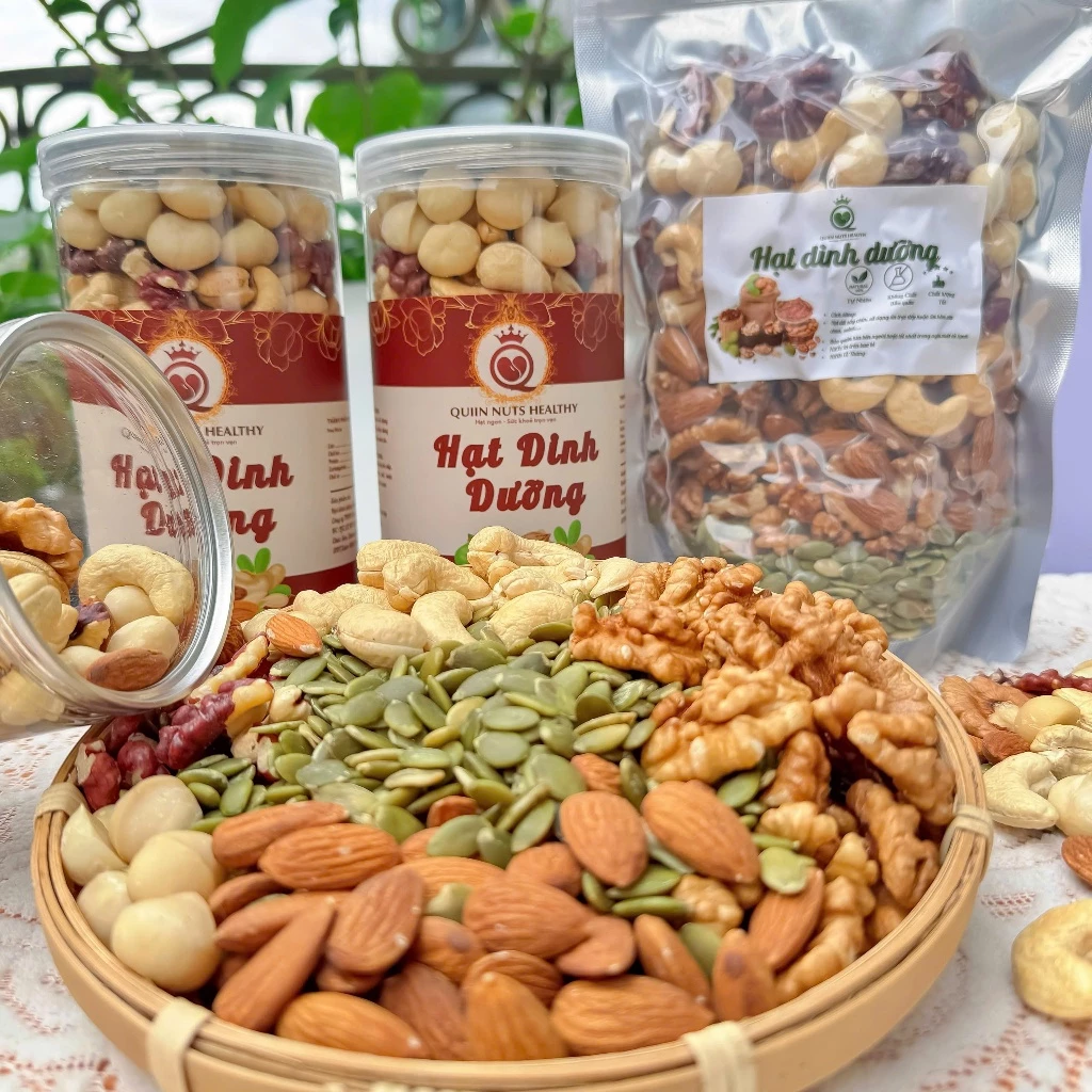 Hộp 500g Hạt dinh dưỡng mix tổng hợp macca,óc chó,hạnh nhân, điều, bí sấy chín ăn ngay, làm kẹo hạnh phúc nougat