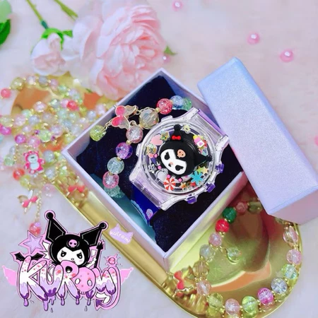 Đồng hồ đeo tay bé gái có nhạc ,đèn,hình kuromi, kitty, melody mặt đồng hồ xoay 360 độ -2KE KIDS