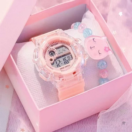 Đồng hồ trẻ em điện tử màu kẹo Quà tặng Thiết kế thích hợp Phong cách trường học Thể thao đa chức năng Đồng hồ trong suốt