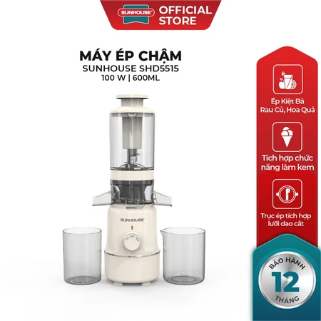 Máy ép chậm Sunhouse SHD5515 - Dung tích 600ml - Làm được kem, lưỡi cắt vượt trội - Ống tiếp nguyên liệu lớn 108mm