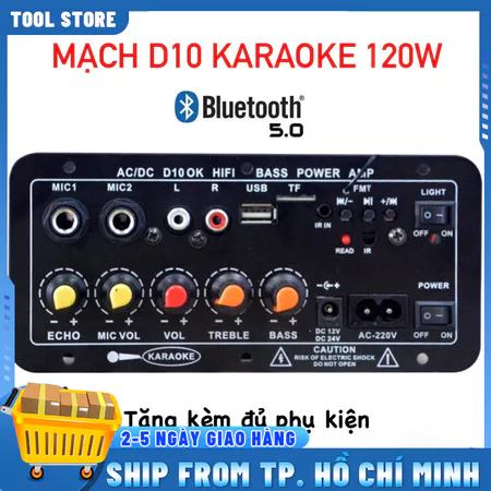 Mạch loa D10 Bluetooth 5.0 hát Karaoke công suất lớn 120w, 12V/24V/220V lắp loa kéo, chế loa