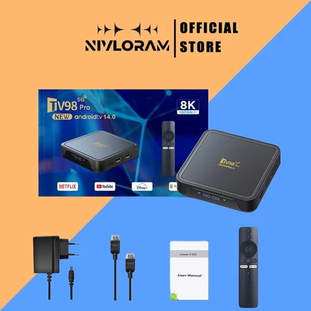 Android TV Box TV98pro 16+256GB,Android 14.0 8K WIFI băng tần kép, kết nối Bluetooth,Xem youtube...