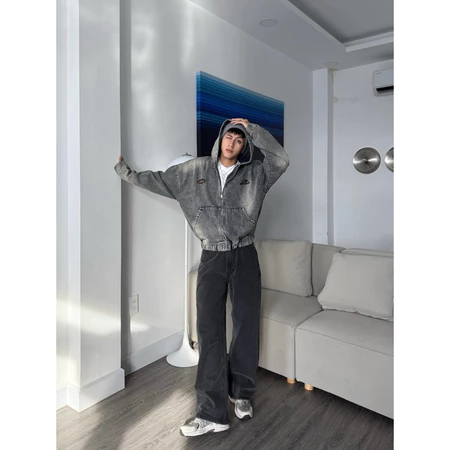 Áo Khoác Jeans Hoodie Zip YC1996 Unisex Nam Nữ