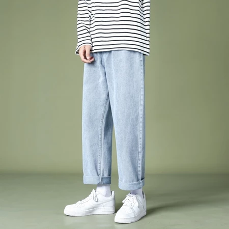 Quần Jean Nam Baggy Cạp Cao Xanh Nhạt Trơn Ống Suông Avocado, Quần Bò Ống Suông Chất Jean Mềm Xu Hướng 2024