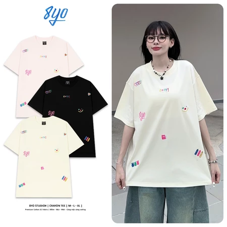 Áo Thun Thêu 8YO "Crayon" Tee Cotton 100% Unisex Nam Nữ Form Rộng Tay Lỡ Oversize Local Brand