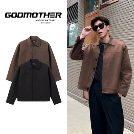 Áo Khoác Kaki Có Cúc GODMOTHER Jacket Kaki Form Crop Lửng Unisex Cổ Bẻ Phong Cách Basic Thanh Lịch
