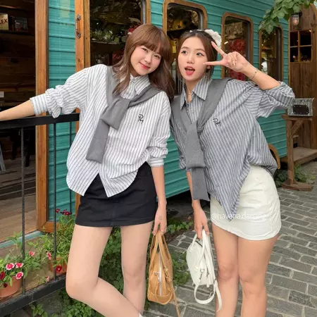 Áo sơ mi basic PEY kẻ sọc thêu chữ HAVANA AO393