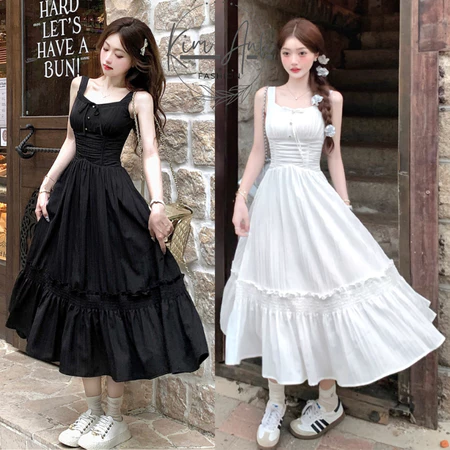 Đầm maxi đi biển nữ, váy 2 dây dáng dài thiết kế eo xếp ly, váy đi biển maxi trẻ trung năng động