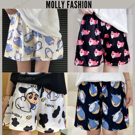 Quần Short Unisex Hoạt Hình B01 Freesize 38-65kg | Form Rộng Thun Lạnh Mặc Nhà/Đi Chơi Molly Fashion