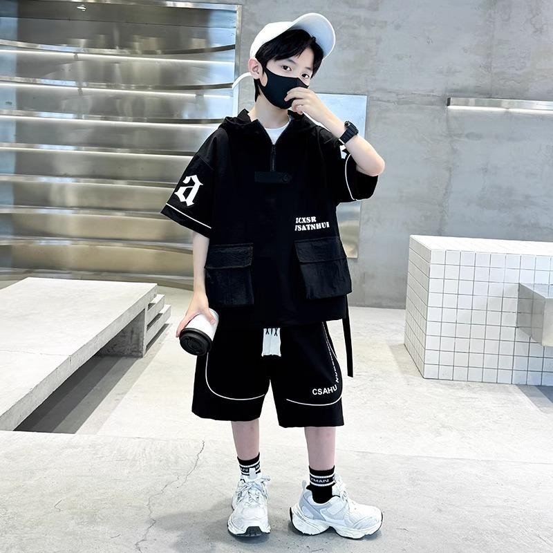 Set Đồ Trẻ Em Cá Tính 2025 - Áo Hoodie Tay Ngắn + Quần Short Form Rộng | Size 120-180